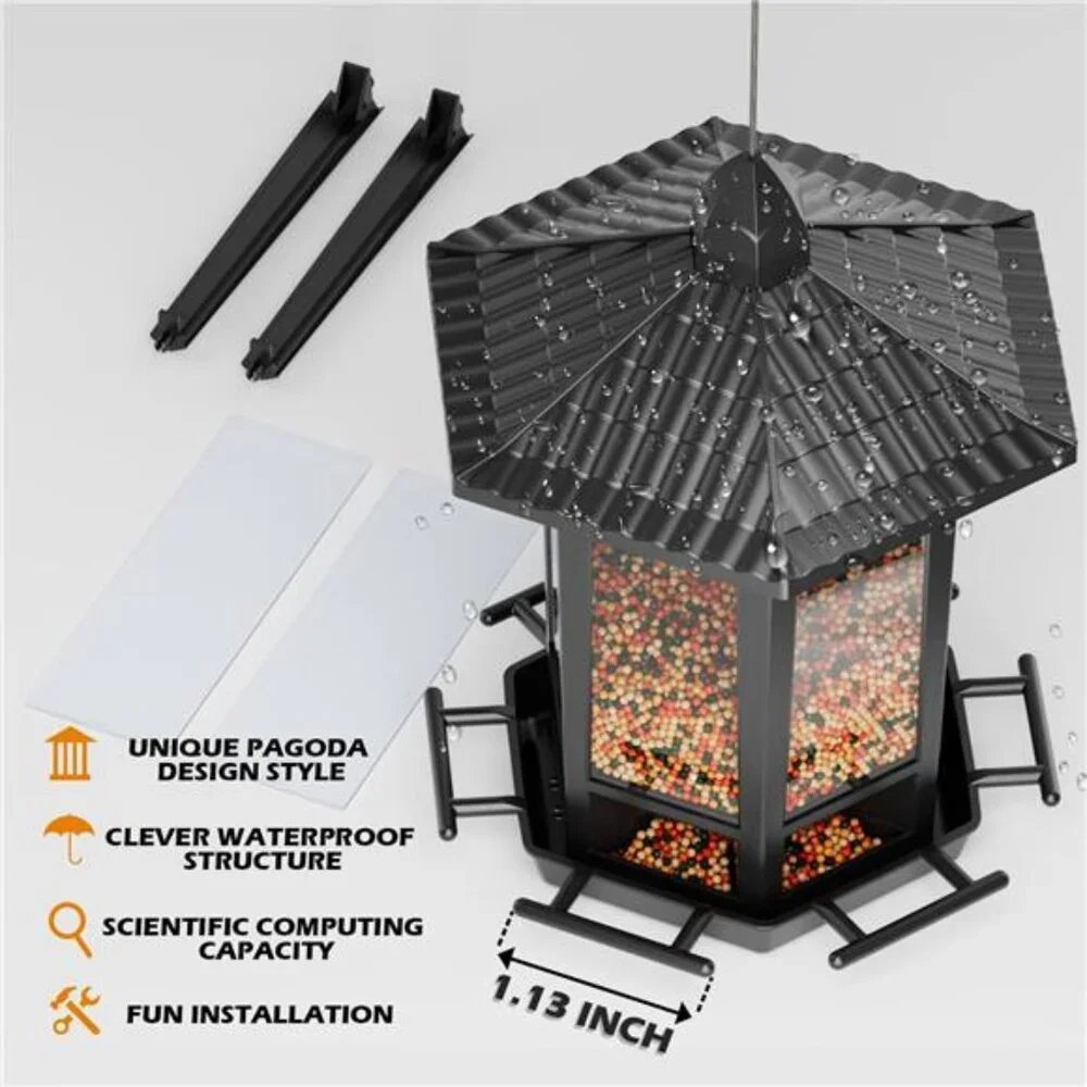 2 Pack Bird Feeders for Outdoor Hanging, Retro Pagoda Design Fun Installation